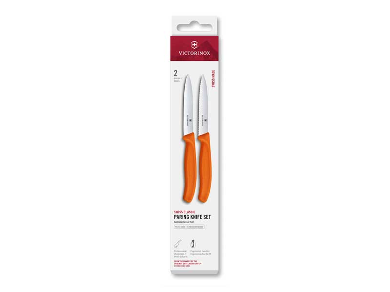 Set 2 couteaux office Victorinox Swiss Classic 10 cm dents/lisse - manche orange