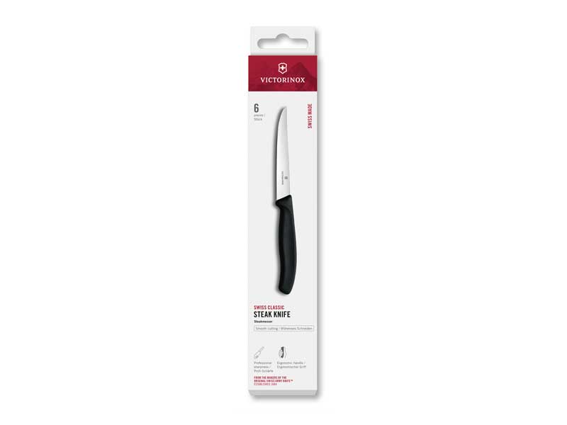 Boite 6 couteaux steak Victorinox Swiss Classic lame lisse 11 cm - manche noir