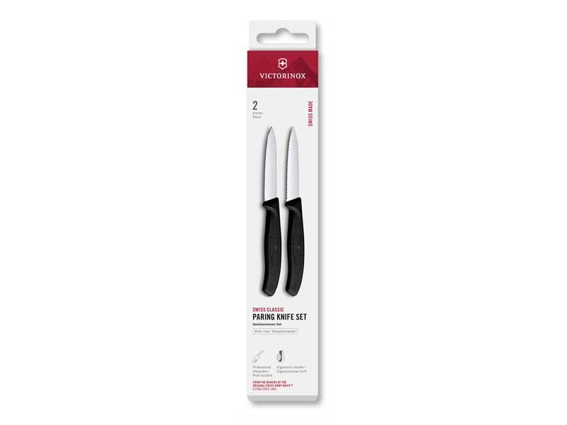 Set 2 couteaux office Victorinox Swiss Classic 8 cm dents/lisse - manche noir