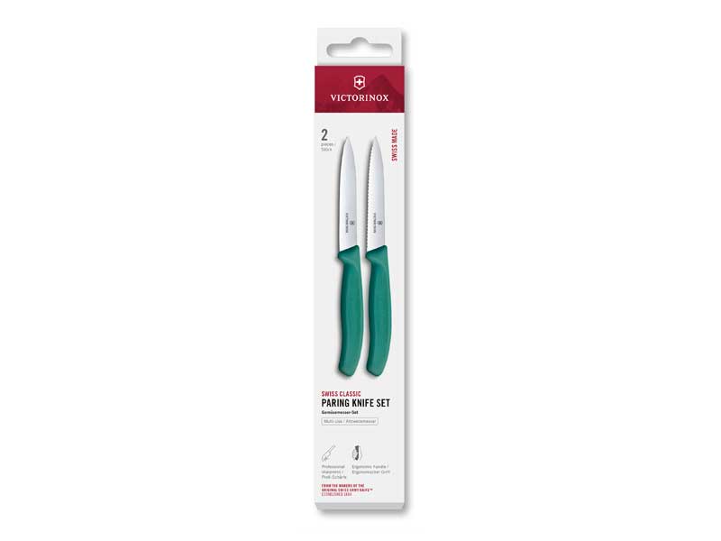Set 2 couteaux office Victorinox Swiss Classic 10 cm dents/lisse - manche vert