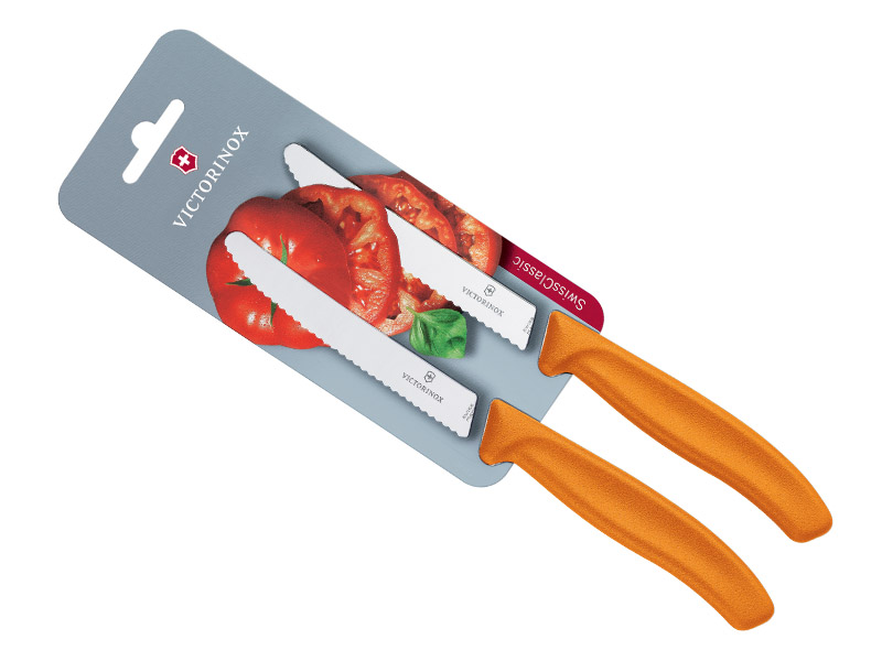 2 couteaux de table/tomates Victorinox Swiss Classic lame crantée - manche orange