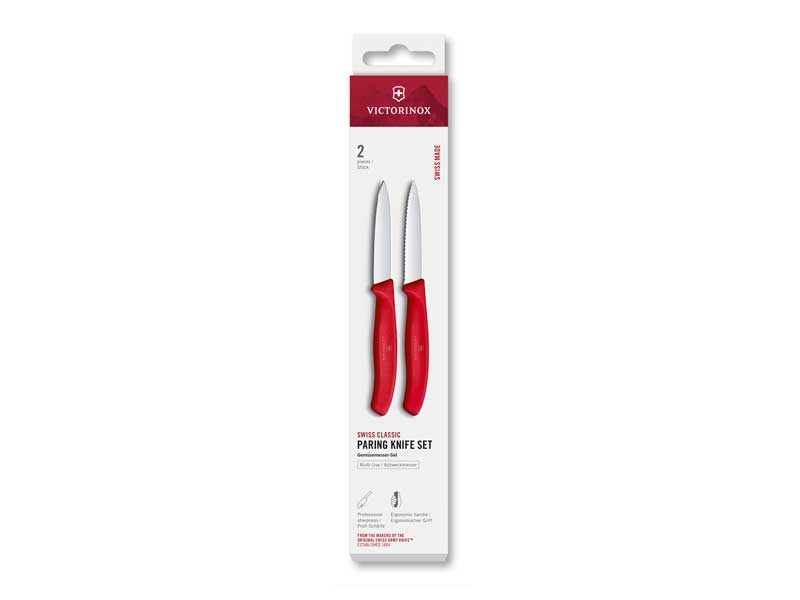 Set 2 couteaux office Victorinox Swiss Classic 8 cm dents/lisse - manche rouge