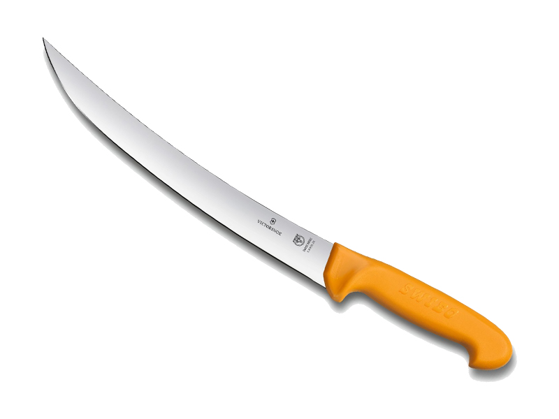 Couteau de boucher Swibo, lame étroite dos renversé  22 cm - manche jaune grillon