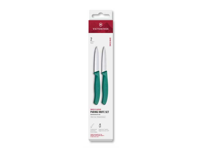 Set 2 couteaux office Victorinox Swiss Classic 8 cm dents/lisse - manche vert