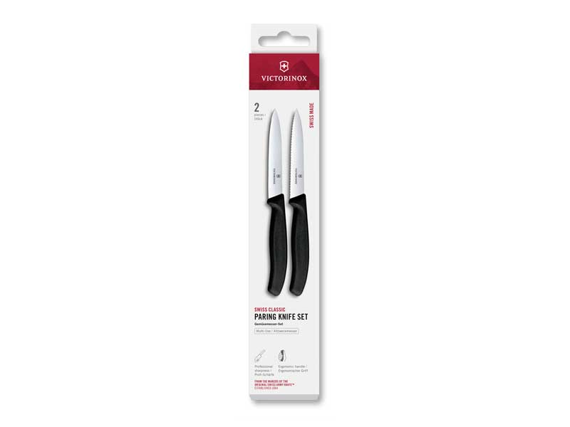 Set 2 couteaux office Victorinox Swiss Classic 10 cm dents/lisse - manche noir