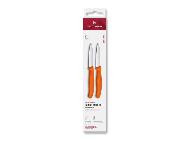 Set 2 couteaux office Victorinox Swiss Classic 8 cm dents/lisse - manche orange