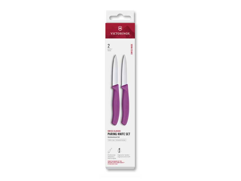 Set 2 couteaux office Victorinox Swiss Classic 8 cm dents/lisse - manche violet