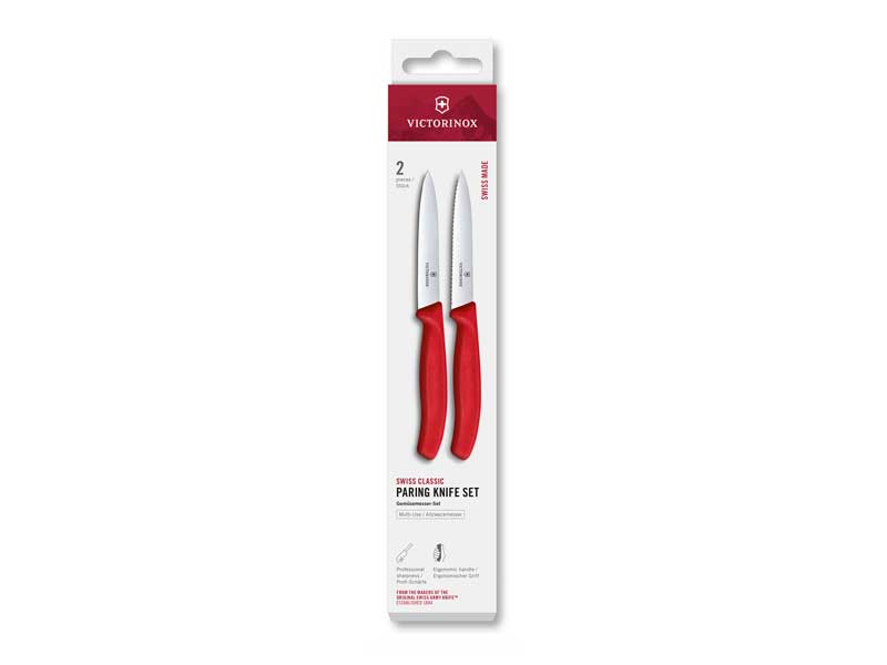 Set 2 couteaux office Victorinox Swiss Classic 10 cm dents/lisse - manche rouge