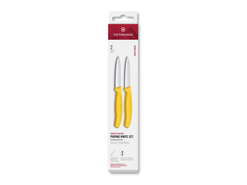 Set 2 couteaux office Victorinox Swiss Classic 8 cm dents/lisse - manche jaune