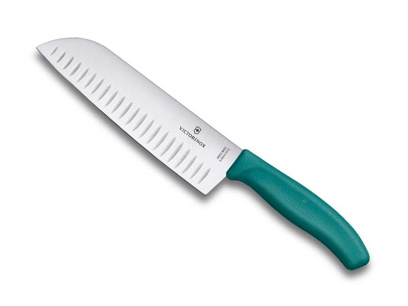 Santoku Victorinox Swiss Classic lame alvéolée 17 cm - manche vert