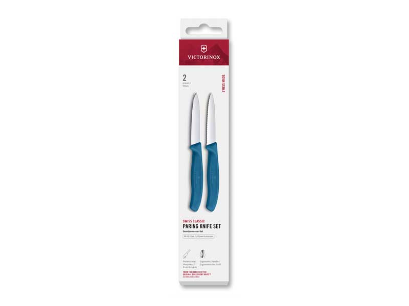 Set 2 couteaux office Victorinox Swiss Classic 8 cm  dents/lisse - manche bleu