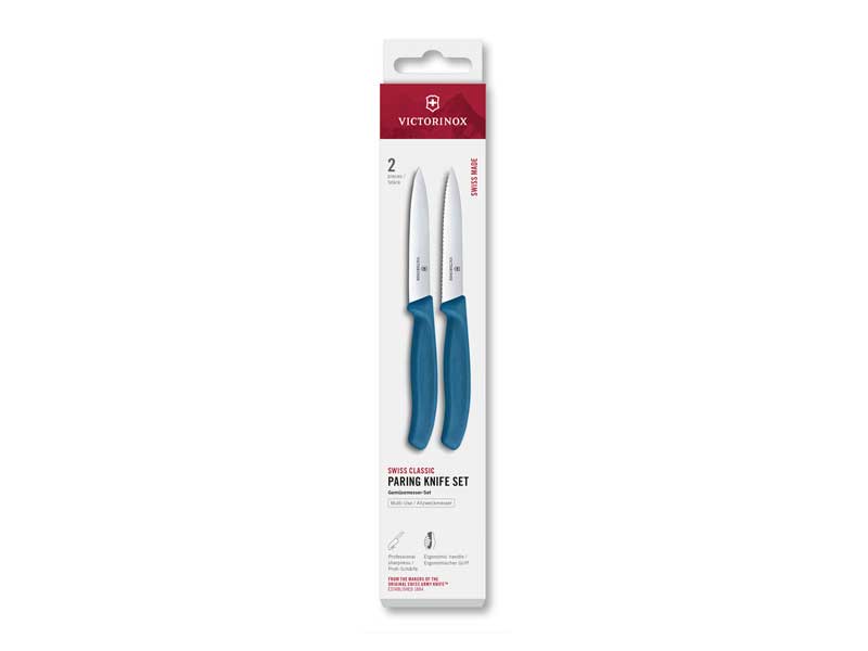 Set 2 couteaux office Victorinox Swiss Classic 10 cm dents/lisse - manche bleu