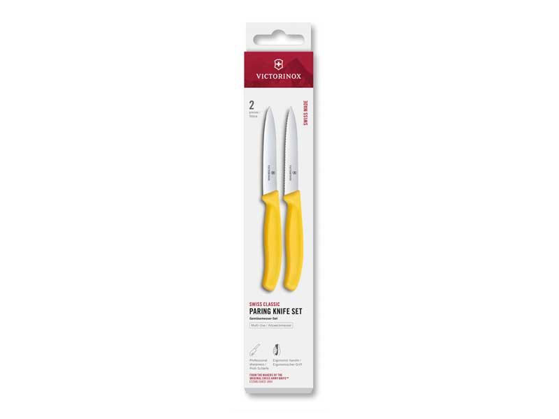 Set 2 couteaux office Victorinox Swiss Classic 10 cm dents/lisse - manche jaune