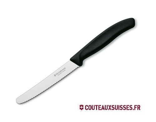 Couteau tomates / table Victorinox Swiss Classic lame dentée 11 cm- bout rond - manche noir
