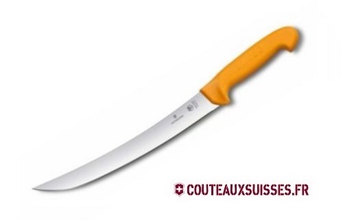 Couteau de boucher Swibo, lame étroite dos renversé  26 cm - manche jaune grillon